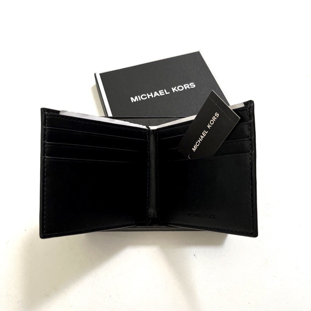 2pc MICHAEL KORS Slim Billfold Wallet Set Black Gray / Brown Logo Boxed Gift NWT - Picture 6 of 13